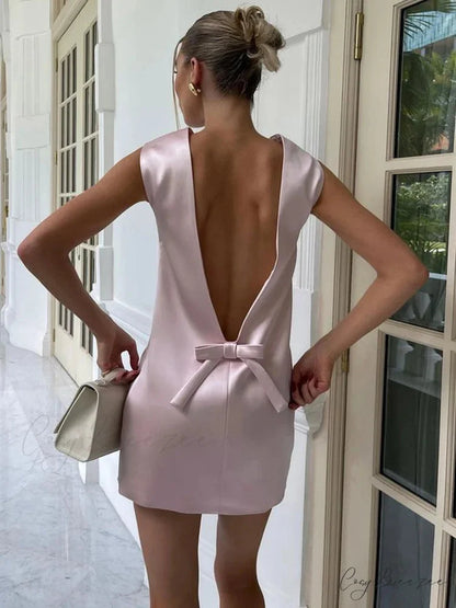 Satin Bow Backless Mini Dress minidress-250223