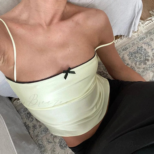 Satin Bowknot Spaghetti Crop Top APRICOT / S croptop-250223