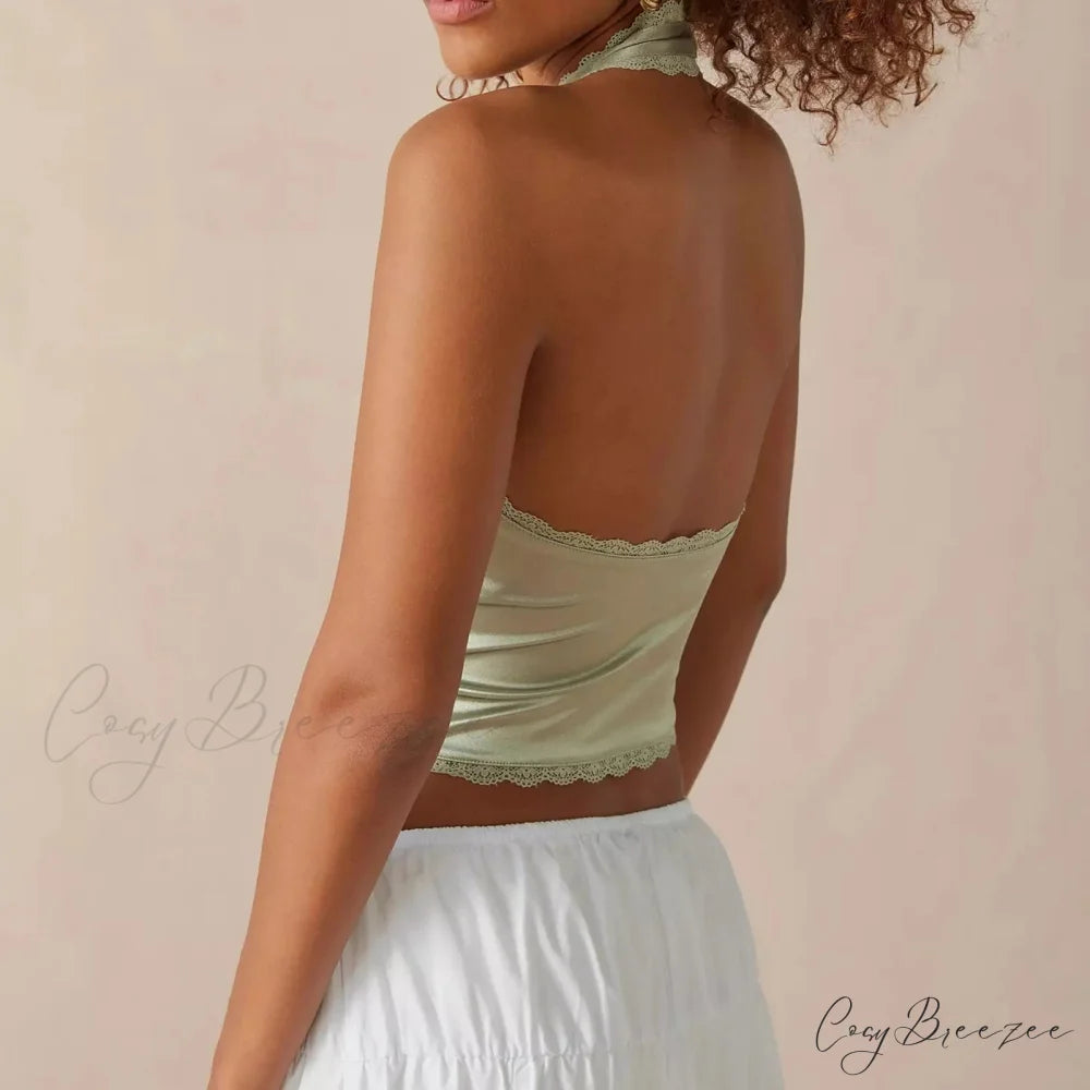 Satin Bowknot V-Neck Crop Top croptop-250223