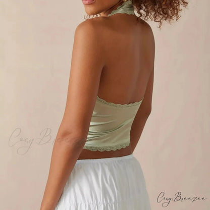 Satin Bowknot V-Neck Crop Top croptop-250223