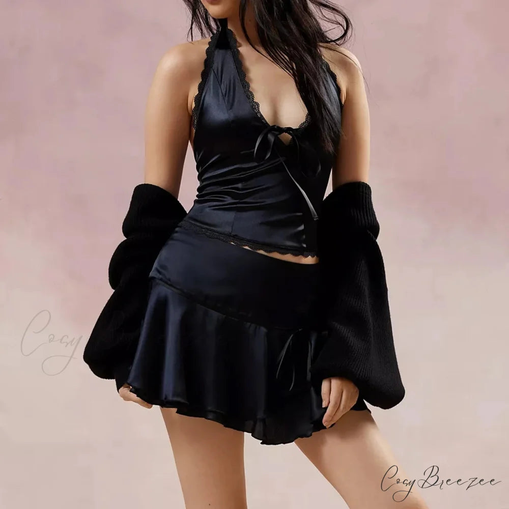 Satin Bowknot V-Neck Crop Top croptop-250223