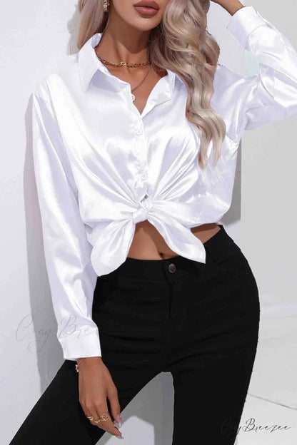 Satin Button Up Blouse with Lapel White / M