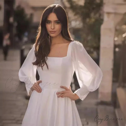 Satin Chiffon Sleeve Backless Wedding Dress weddingdress-250223