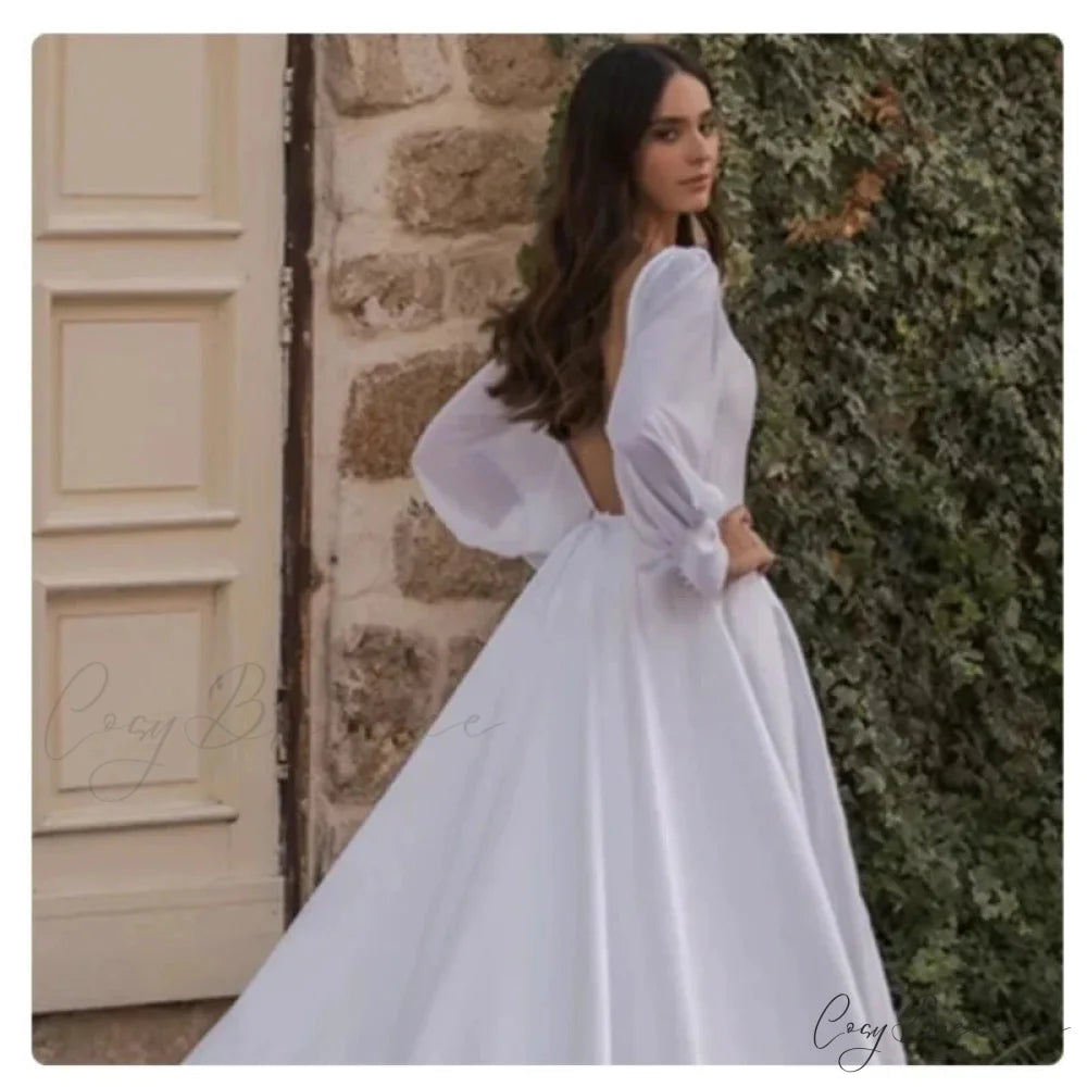 Satin Chiffon Sleeve Backless Wedding Dress weddingdress-250223