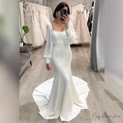 Satin Mermaid Outdoor Bridal Wedding Dress weddingdress-250223