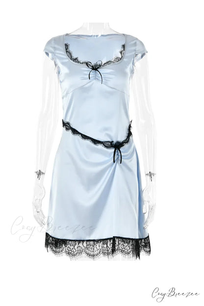 Satin Mini Dress with Lace Patchwork