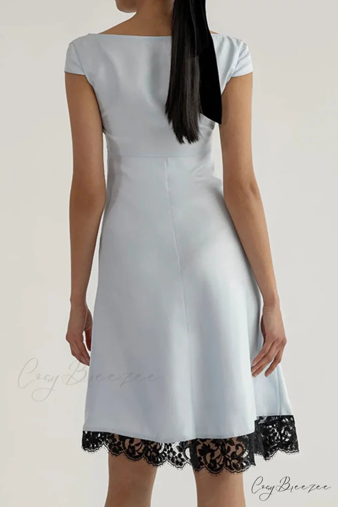 Satin Mini Dress with Lace Patchwork Light Blue / L