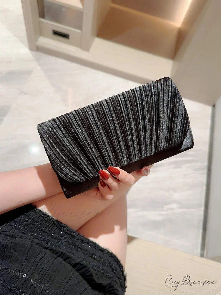 Satin Pleated Rhinestone Wedding Evening Clutch Bag 042hei clutchbag-250126