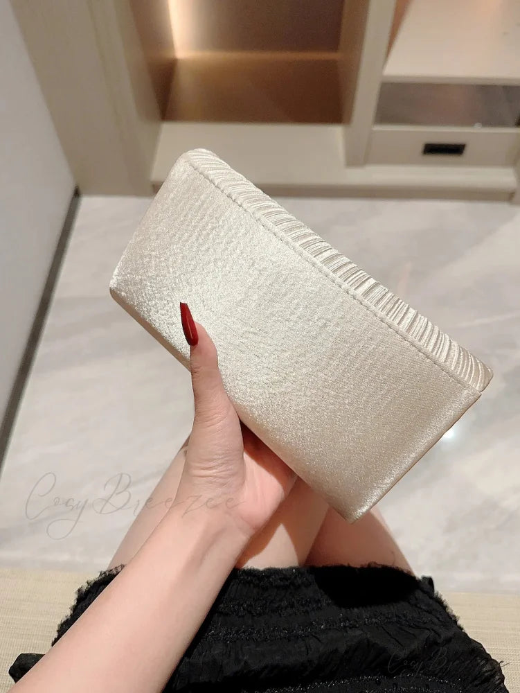 Satin Pleated Rhinestone Wedding Evening Clutch Bag clutchbag-250126