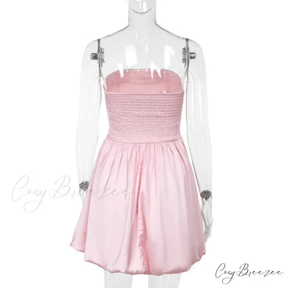 Satin Puff Ruched Charming Tube Mini Dress