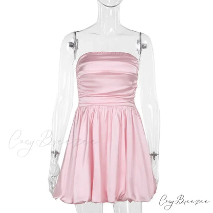 Satin Puff Ruched Charming Tube Mini Dress