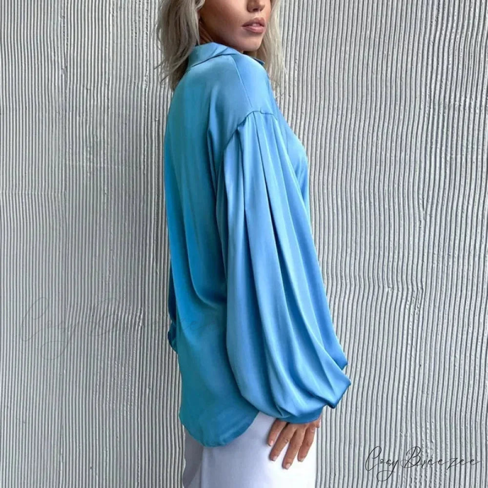 Satin Relaxed Bishop Sleeve Chic Blouse blouse-250126