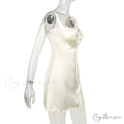 Satin Ruched Tie Charming Up Strap Mini Dress