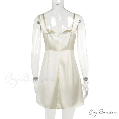 Satin Ruched Tie Charming Up Strap Mini Dress