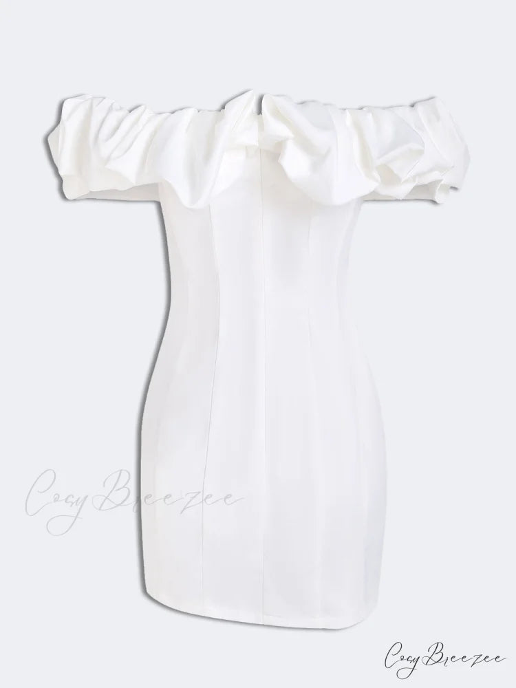 Satin Ruffled Stylish Strapless Mini Dress