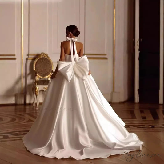 Satin Slit Halter Neck Bridal Gown weddingdress-250223