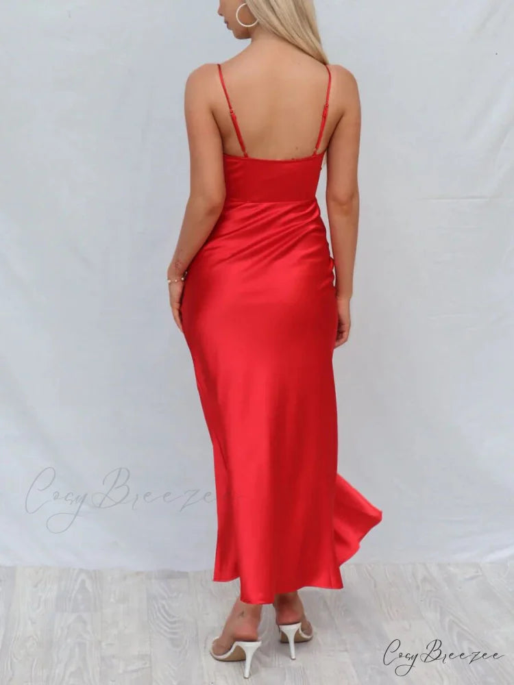 Satin Slit Stylish Midi Dresse