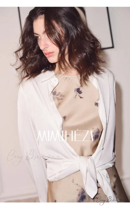 Satin Solid Long Sleeve Polo Neck Blouse WHITE / S blouse-250223