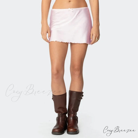 Satin Solid Low Waist Skirt Pink / S skirts-250223