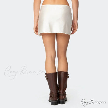 Satin Solid Low Waist Skirt skirts-250223