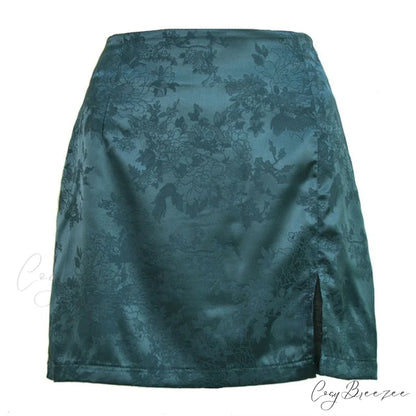 Satin Split Stylish Mini Skirt Green / M