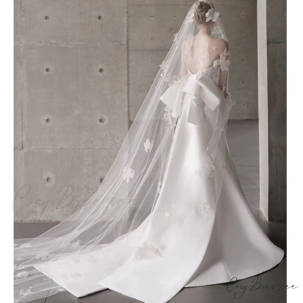Satin Strapless Bowknot Wedding Dress weddingdress-250223