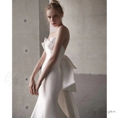 Satin Strapless Bowknot Wedding Dress weddingdress-250223