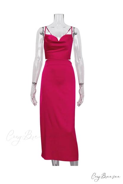 Satin Tie-back Criss-cross Cami Dress with Rose Pattern