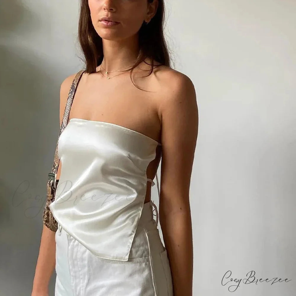Satin Tie-Up Tube Crop Top croptop-250223
