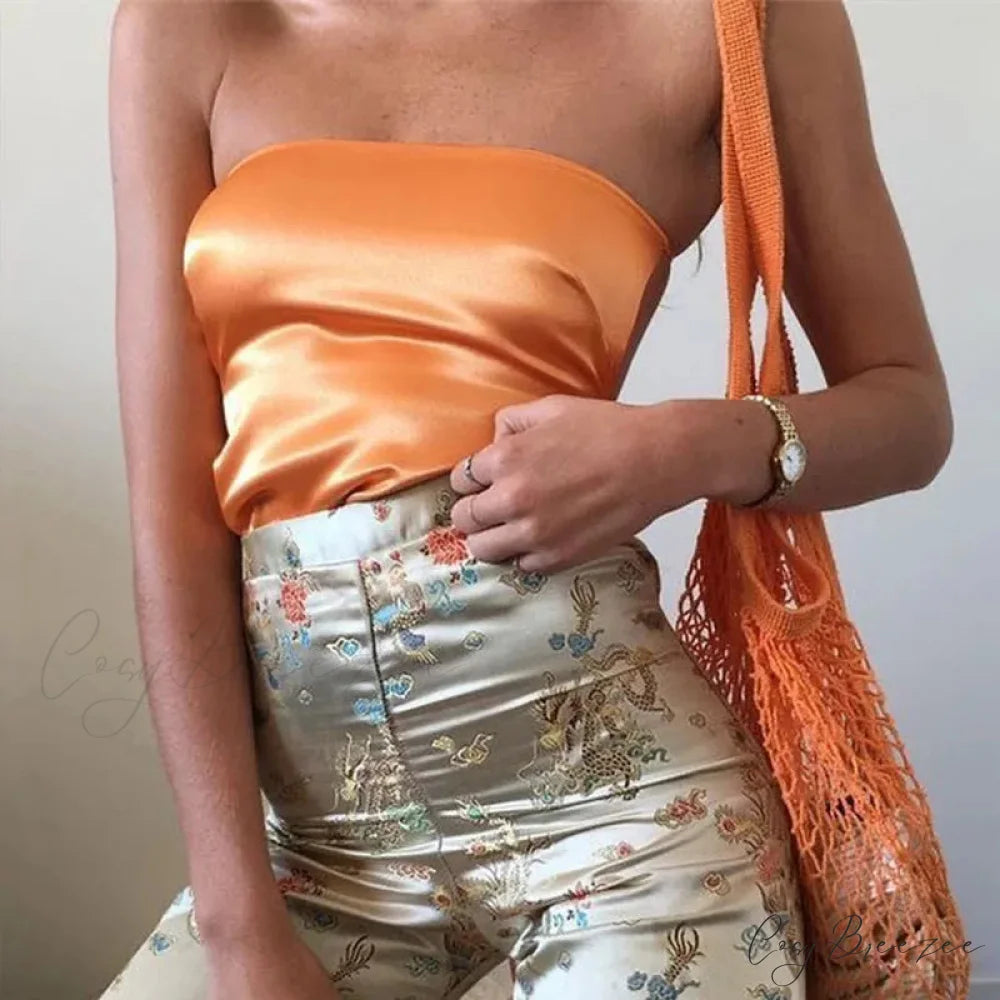 Satin Tie-Up Tube Crop Top Orange / S croptop-250223