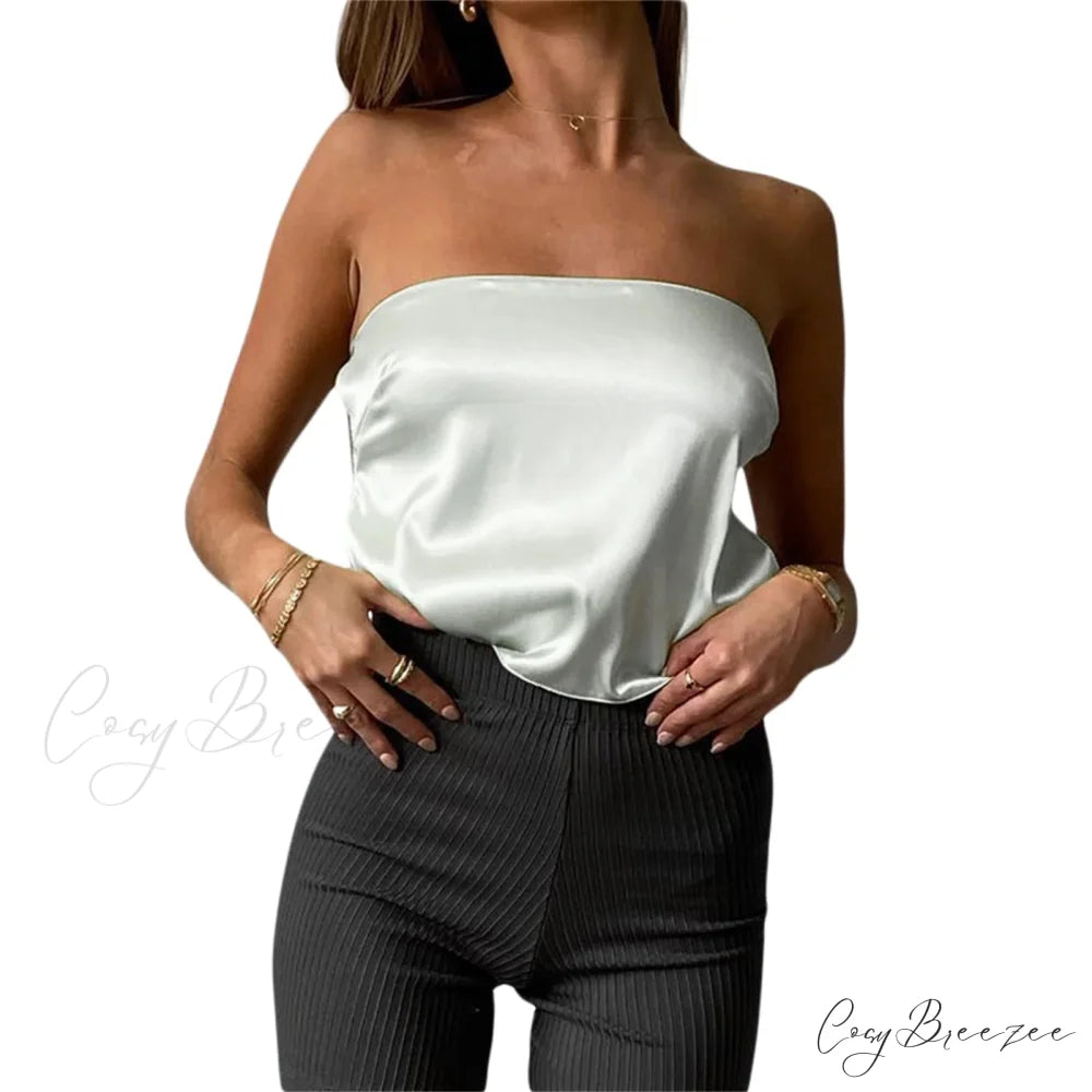 Satin Tie-Up Tube Crop Top WHITE / S croptop-250223