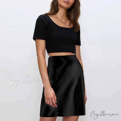 Satin Zipper Slim Skirt black / S skirts-250223