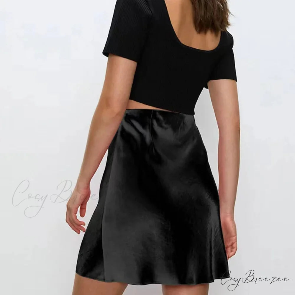Satin Zipper Slim Skirt skirts-250223