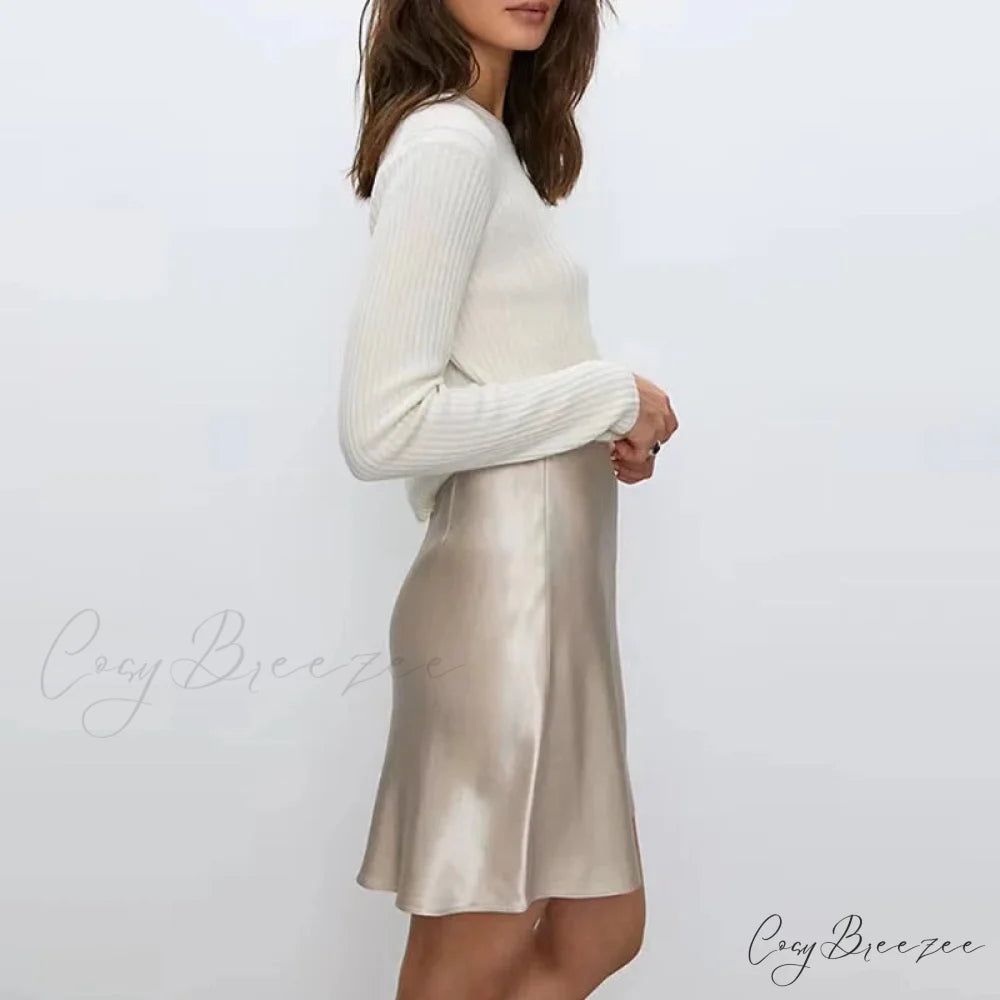 Satin Zipper Slim Skirt skirts-250223