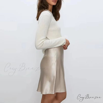 Satin Zipper Slim Skirt skirts-250223