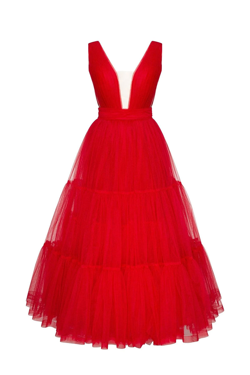 Savannah A-line Graceful Tulle Midi Dress