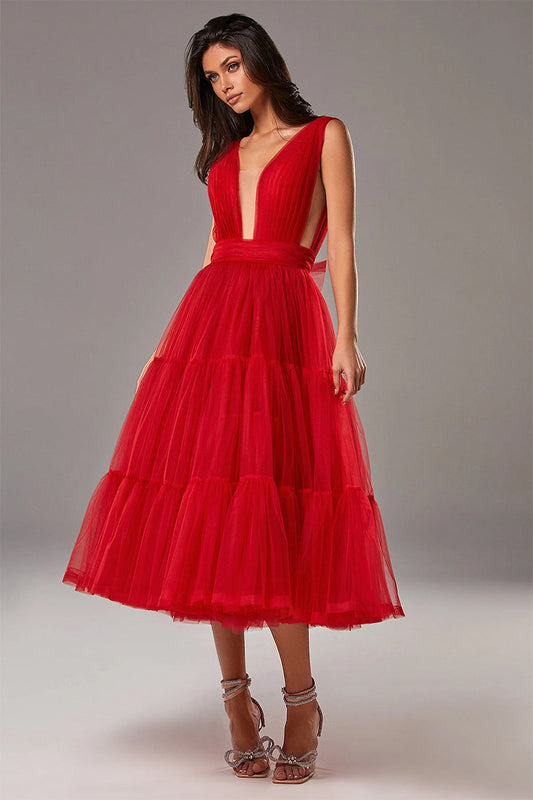 Savannah A-line Graceful Tulle Midi Dress