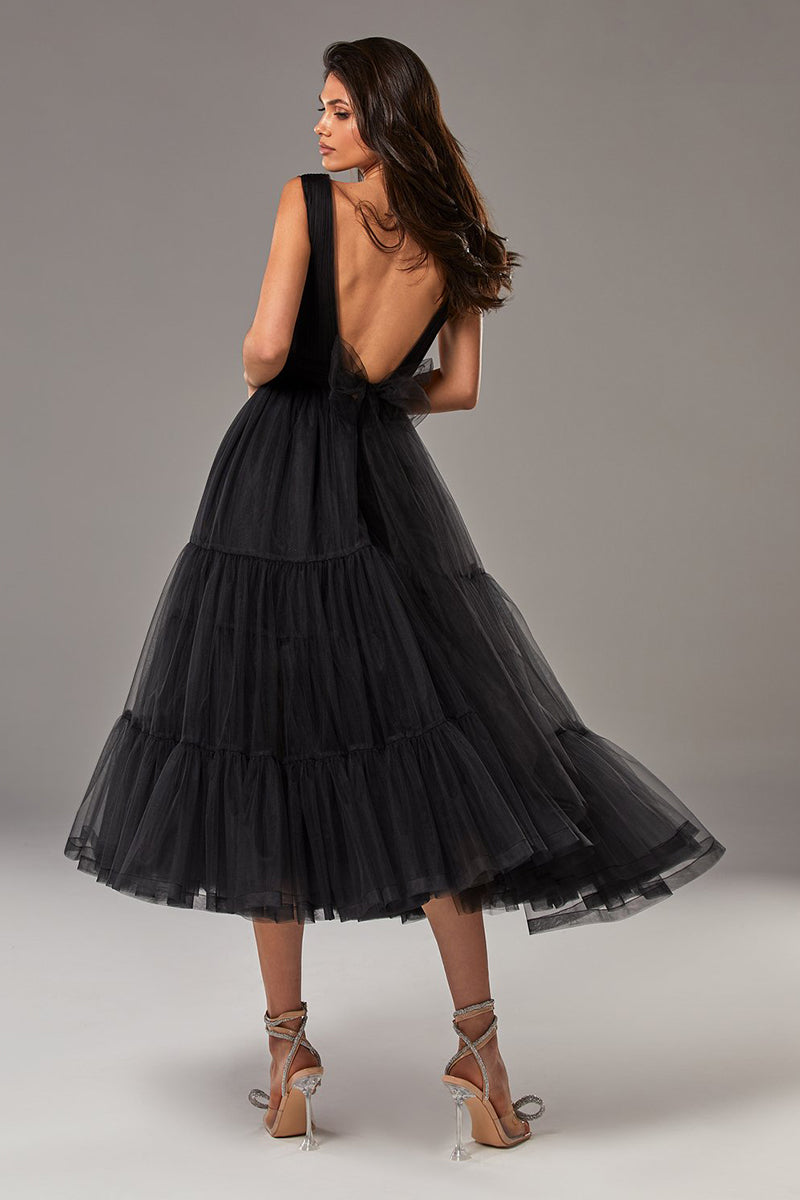 Savannah A-line Graceful Tulle Midi Dress