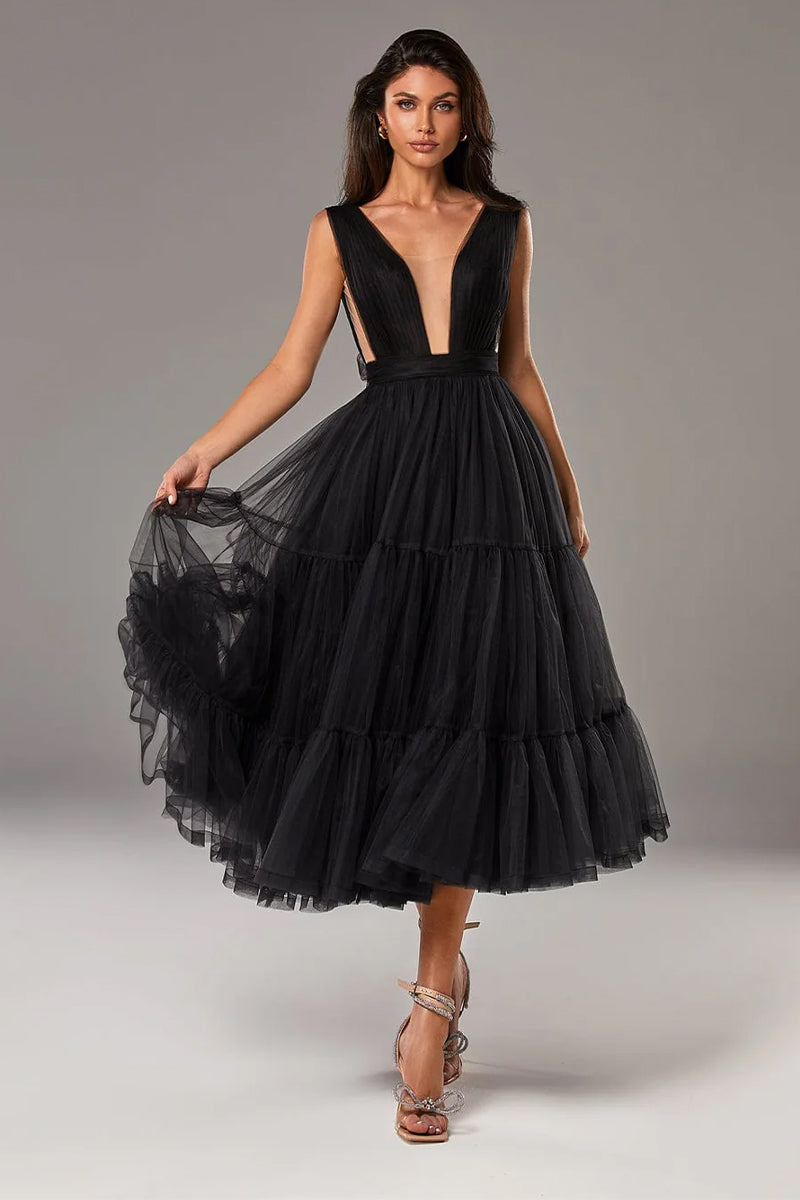 Savannah A-line Graceful Tulle Midi Dress