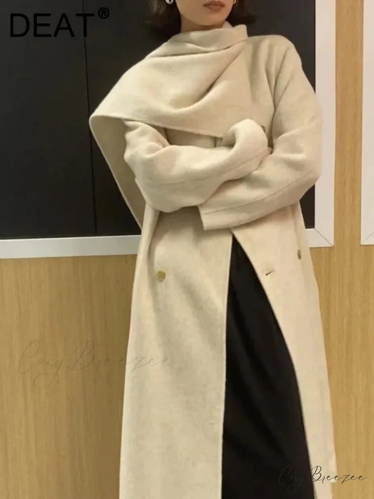 Scarf Collar Double-Breasted Wool Coat overcoats-241228