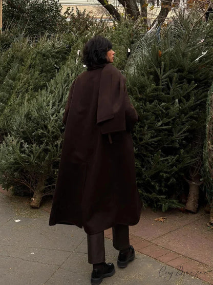 Scarf Collar Wool Shawl Coat overcoats-241228