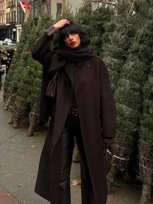 Scarf Collar Wool Shawl Coat overcoats-241228