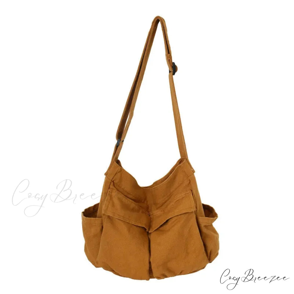 School Messenger Large Capacity Canvas Crossbody Brown crossbody-250126