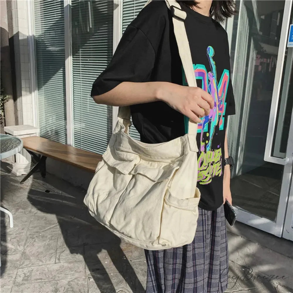 School Messenger Large Capacity Canvas Crossbody White crossbody-250126