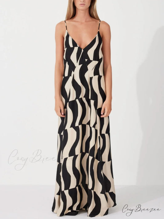 Scooped Back Relaxed Charming Fit Style Maxi Dress Black / S