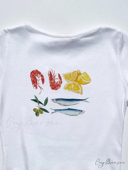 Seafood Graphic Stylish Crop Top
