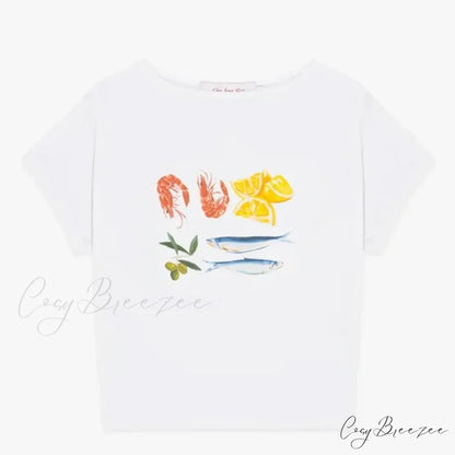 Seafood Graphic Stylish Crop Top NVTX74618-Bai / 2XL-NVTX05
