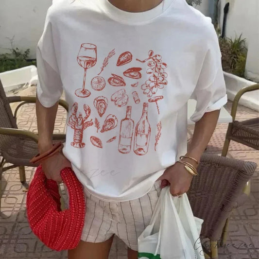 Seafood Oyster Lobster T-shirt WHITE / S t-shirt-250223
