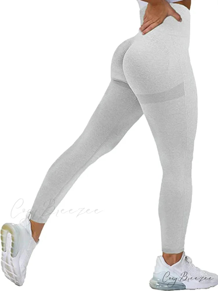 Seamless High Waist Push Up Sexy Gym Black Sports Leggings Light Gray / S