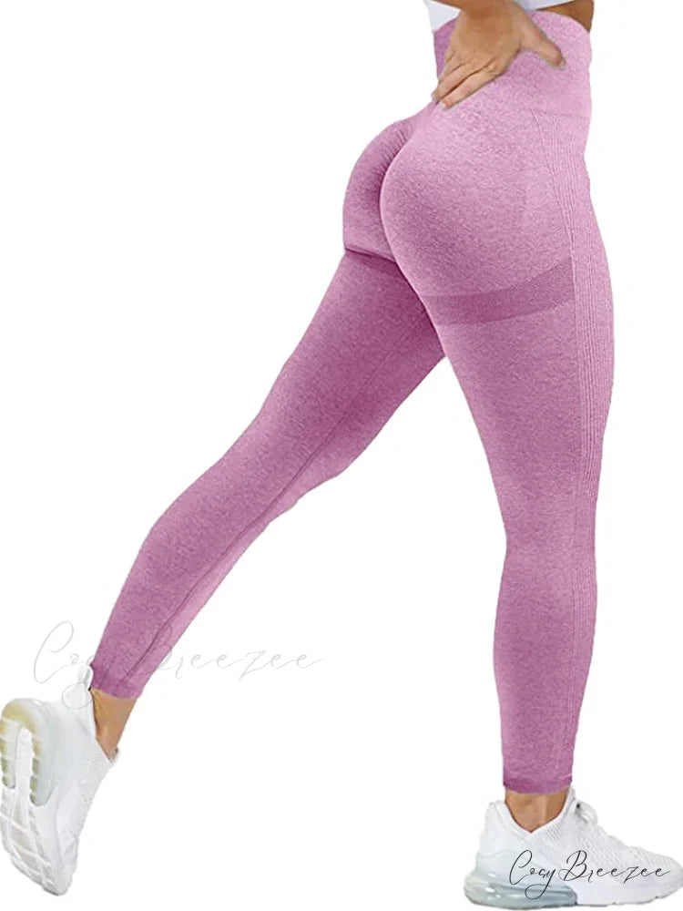Seamless High Waist Push Up Sexy Gym Black Sports Leggings Pink / S